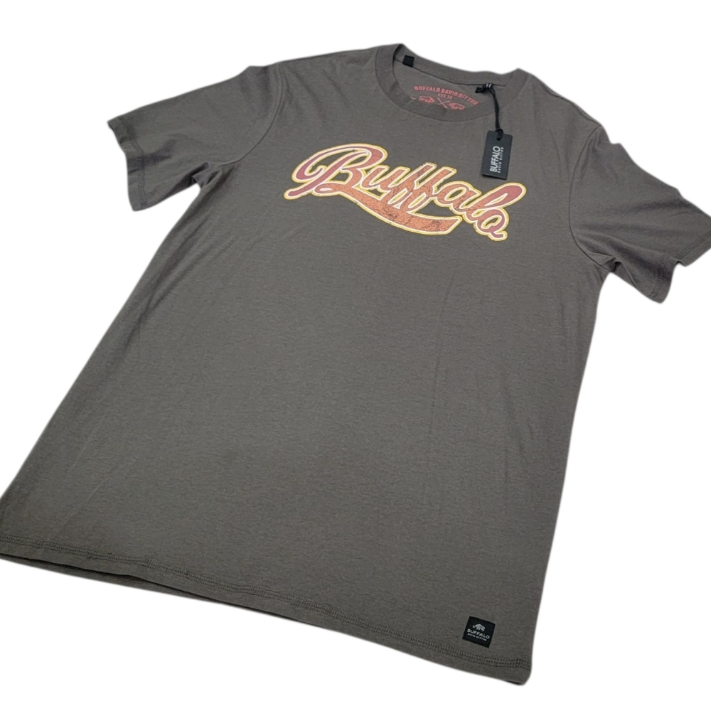 BUFFALO David Bitton Cotton Logo Tee Vintage Wash Brown Crewneck T-shirt Men's L - Picture 5 of 16